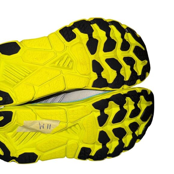 Hoka men’s Clifton 6 Athletic Shoes - White, Yellow, and Blue size 11